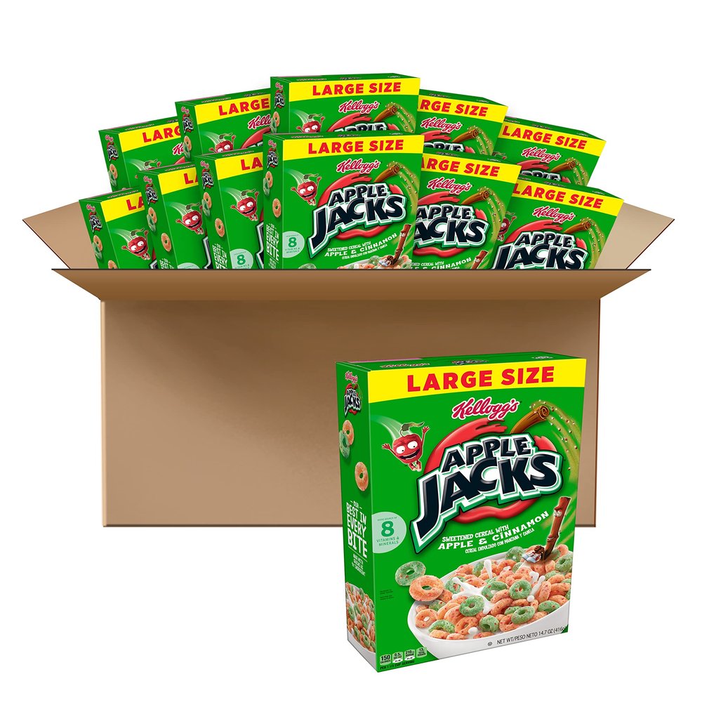Apple Jacks Cold Breakfast Cereal, Good Source of 8 Vitamins and Minerals, Large Size, Original, 11.02lb Case (12 Boxes)