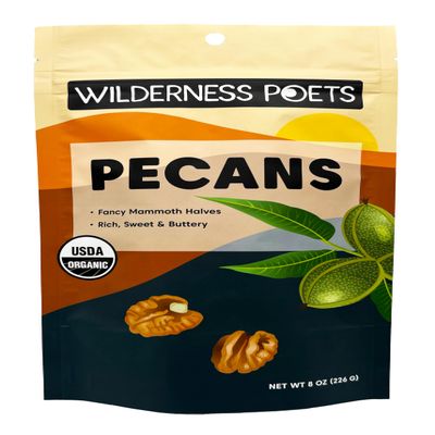 Wilderness Poets, Fancy Mammoth Pecan Halves - Organic, Raw, Large Halves, Sweet and Buttery. No Salt, Shelled. (8 Ounce - 227g)