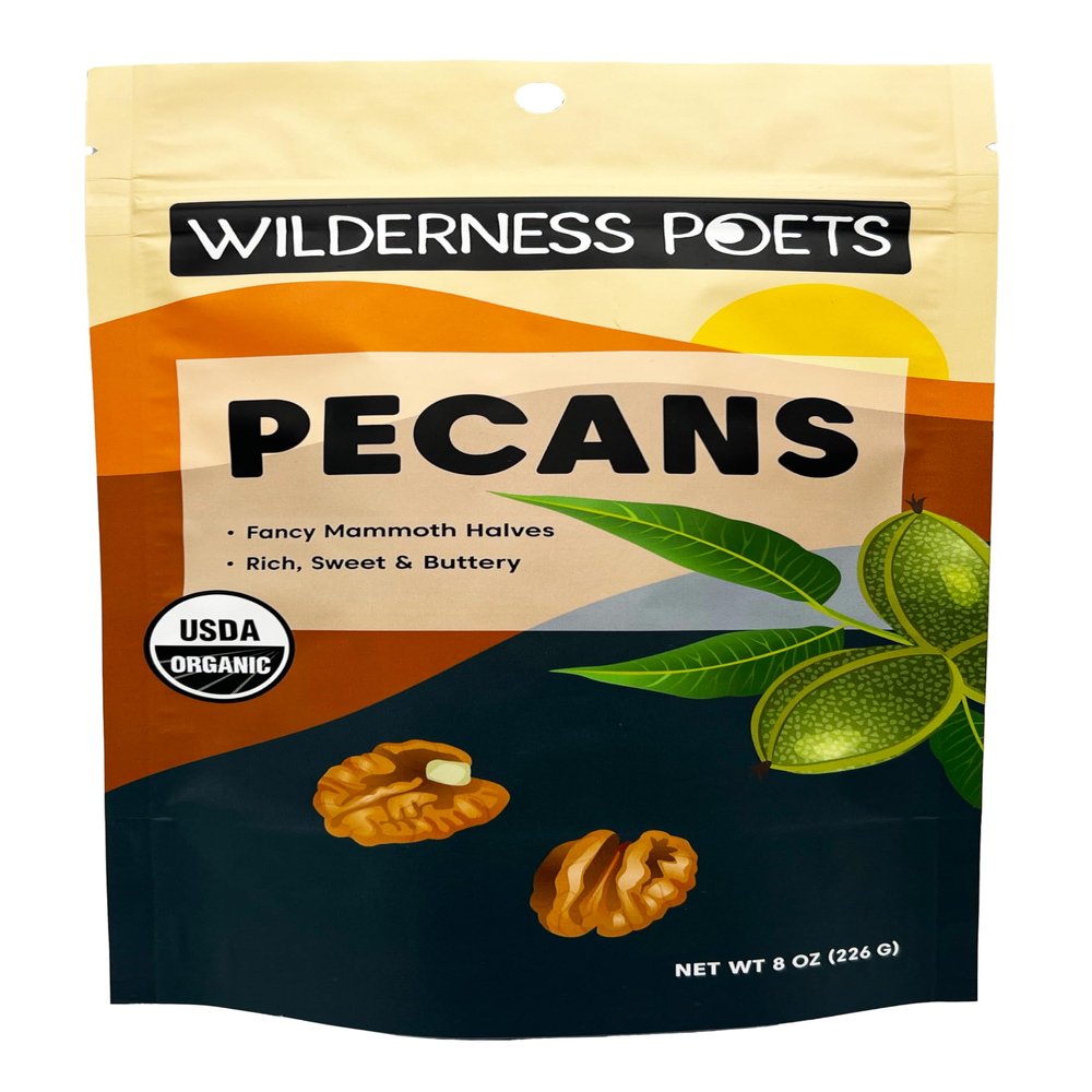 Wilderness Poets, Fancy Mammoth Pecan Halves - Organic, Raw, Large Halves, Sweet and Buttery. No Salt, Shelled. (8 Ounce - 227g)
