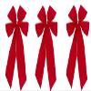 Red Velvet Outdoor Christmas Bows by Independence Bunting. Set of 3! 4 Loop - 7" Bow & 11" Tail. Gold Metallic Wired Purl Edge Available! view 1