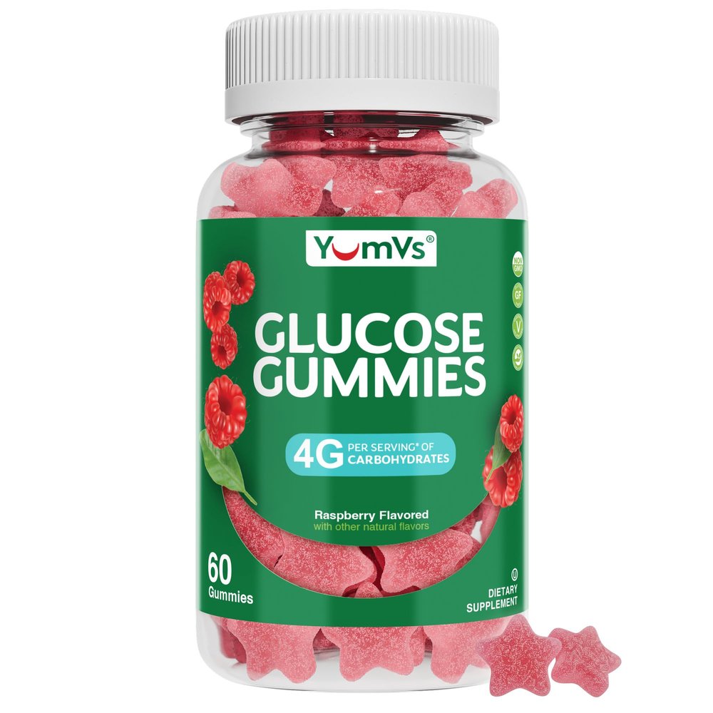 YUM-V'S Glucose Gummies Fast Acting Glucose Chewable Gummies Great Tasting Gluten Free, Vegan, Non-GMO Berry Natural Flavor 60 Chewable Gummy for Adults & Kids
