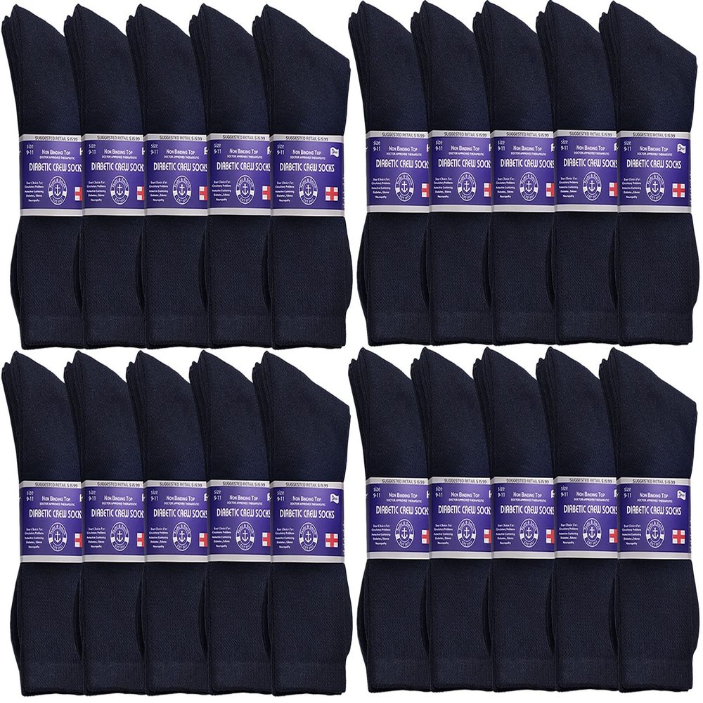 Yacht & Smith 60 Pairs Of Wholesale Bulk Cotton Diabetic Crew And Ankle Socks, Loose Fit Top Non-Binding Medical Socks