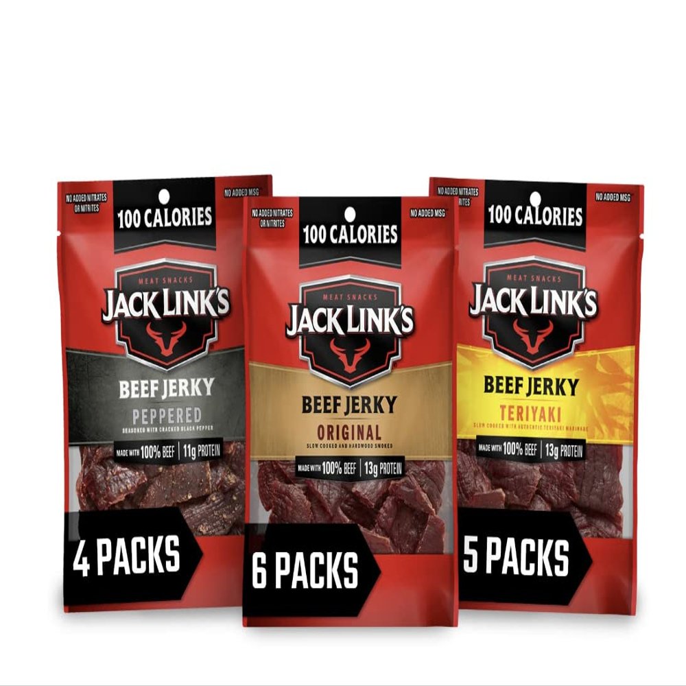 Jack Link's Beef Jerky Variety Pack  Includes Original, Teriyaki and Peppered Jerky, Bulk Protein Snack Pack, Good Source of Protein, Meat Snacks Made with 100% Beef  1.25 Oz (Pack of 15)