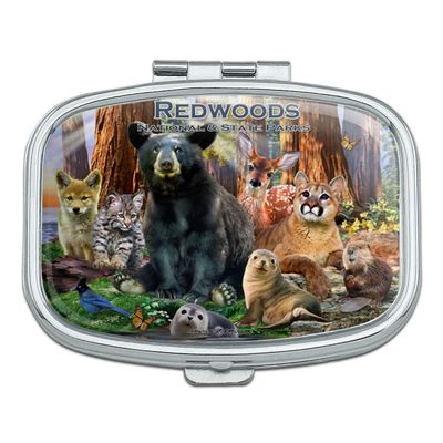 Redwoods National and State Parks California CA Animals Bear Deer Cougar Bobcat Rectangle Pill Case Trinket Gift Box