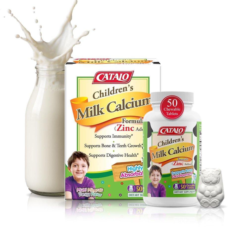 CATALO Toddler Childrens Milk Calcium Formula with Zinc Added - TruCal Milk Calcium, Phosphorus, Magnesium, and Chelated Zinc - Vanilla Flavor, 100 Chewable Tablets