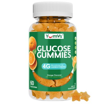 YUM-V'S Glucose Gummies  Fast Acting Glucose Chewable Gummies  Great Tasting  Gluten Free, Vegan, Non-GMO  Orange Natural Flavor  60 Chewable Gummy for Adults & Kids