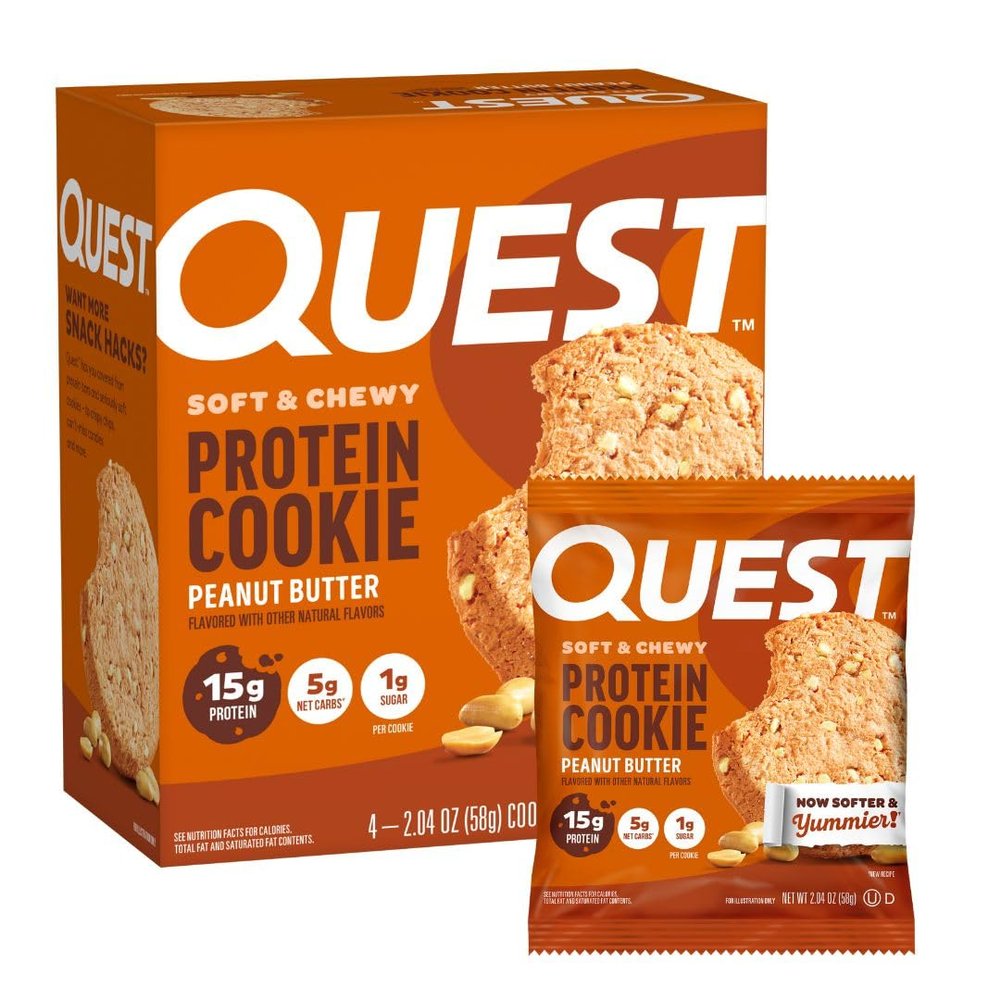 Quest Nutrition Peanut Butter Protein Cookie, 15g Protein, 1g Sugar, 5g Net Carbs, Keto Friendly, High Protein, Low Carb; 4 Count
