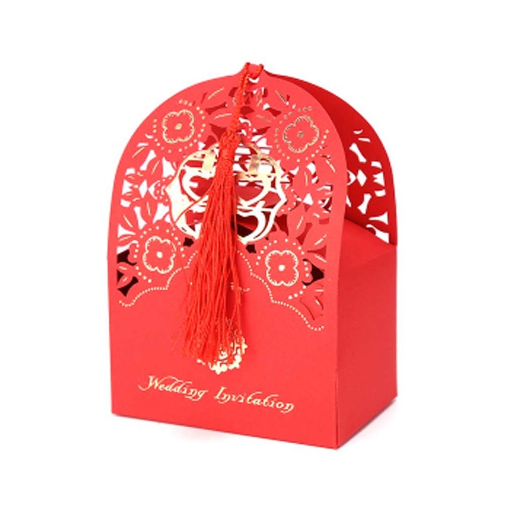 10 Pcs Red Laser Cut Gift Decorative Boxes Chinese Style Wedding Candy Paper Boxes