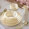 " OCCASIONS " 240 Plates Pack, Heavyweight Wedding Party Disposable Plastic Plates (10.5'' Dinner Plates, Ivory & Gold Rim) view 2