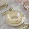 " OCCASIONS " 240 Plates Pack, Heavyweight Wedding Party Disposable Plastic Plates (10.5'' Dinner Plates, Ivory & Gold Rim) view 4