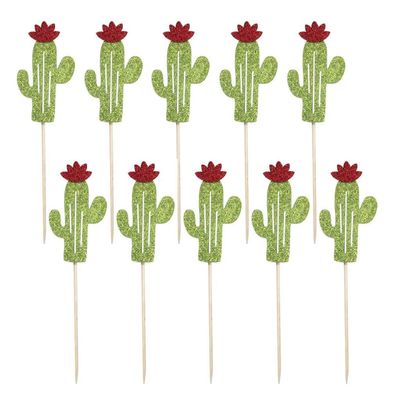 10pcs Cactus Cupcake Toppers Cupcake Picks Fiesta Hawaiian Luau Party Toothpick Dessert Cake Decoration Cinco De Mayo Party Decor - Light Green