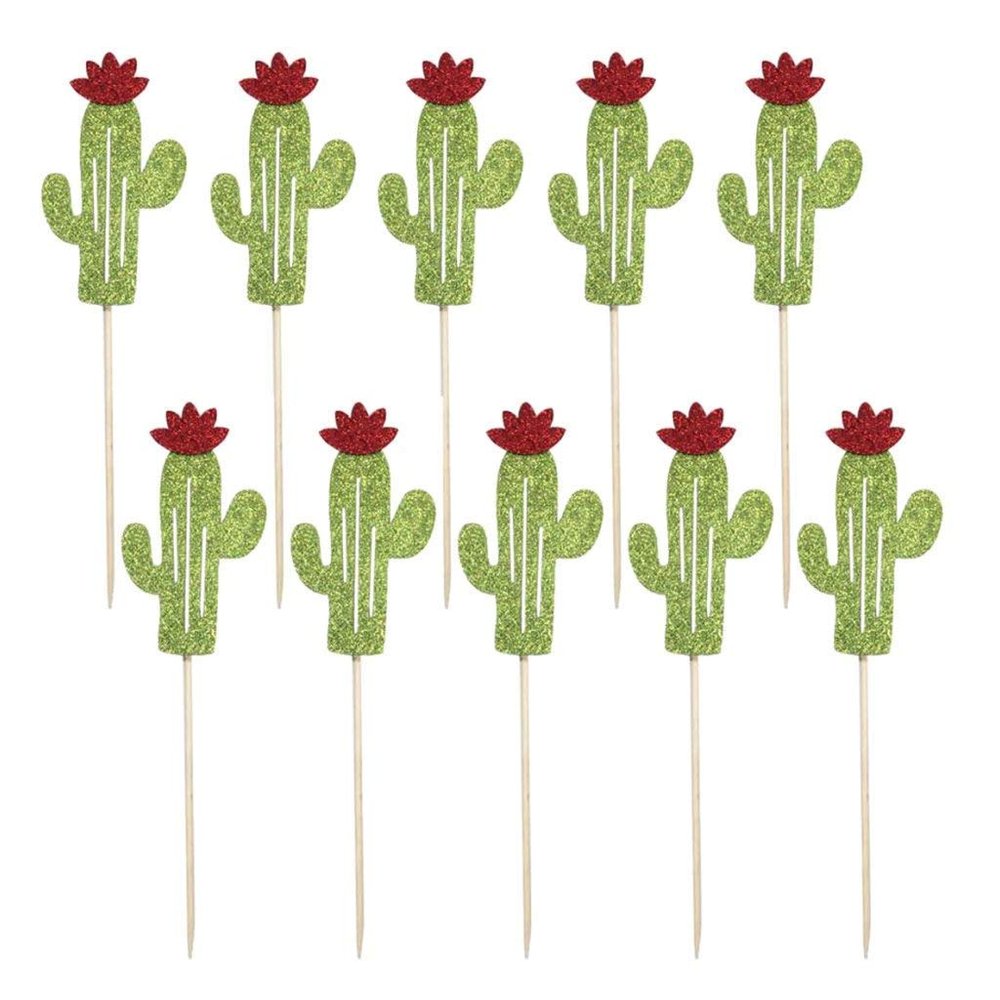 10pcs Cactus Cupcake Toppers Cupcake Picks Fiesta Hawaiian Luau Party Toothpick Dessert Cake Decoration Cinco De Mayo Party Decor - Light Green