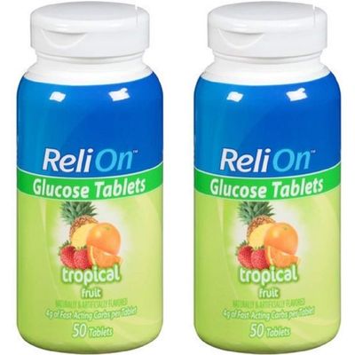 Relion Glucose Tablets - Tropical Flavor - 50 Counts (2 Pack)