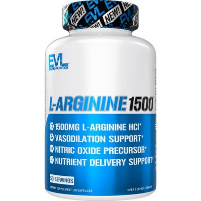 Evlution Nutrition Nitric Oxide Booster L-Arginine Supplement - High Potency Nitric Oxide Supplement with 1500mg of L Arginine HCL for Enhanced Pumps Energy Muscle Growth and Vascularity NO Booster