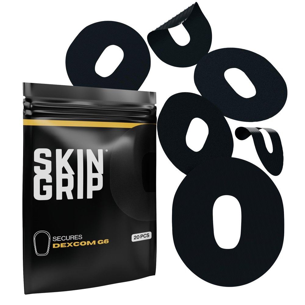 Skin Grip Adhesive Patch Compatible with Dexcom G6 Adhesive Patches Waterproof & Sweatproof with Cutout, Lasts 10-14 Days, Continuous Glucose Monitor Patch, CGM Sensor Cover 20 Pack, Black