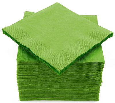 100 Pack Kiwi Green Beverage Napkins, Big Party Pack, 2 Ply, Ideal for Wedding, Party, Birthday, Dinner, Lunch, Cocktails. (5 x 5) by Amcrate