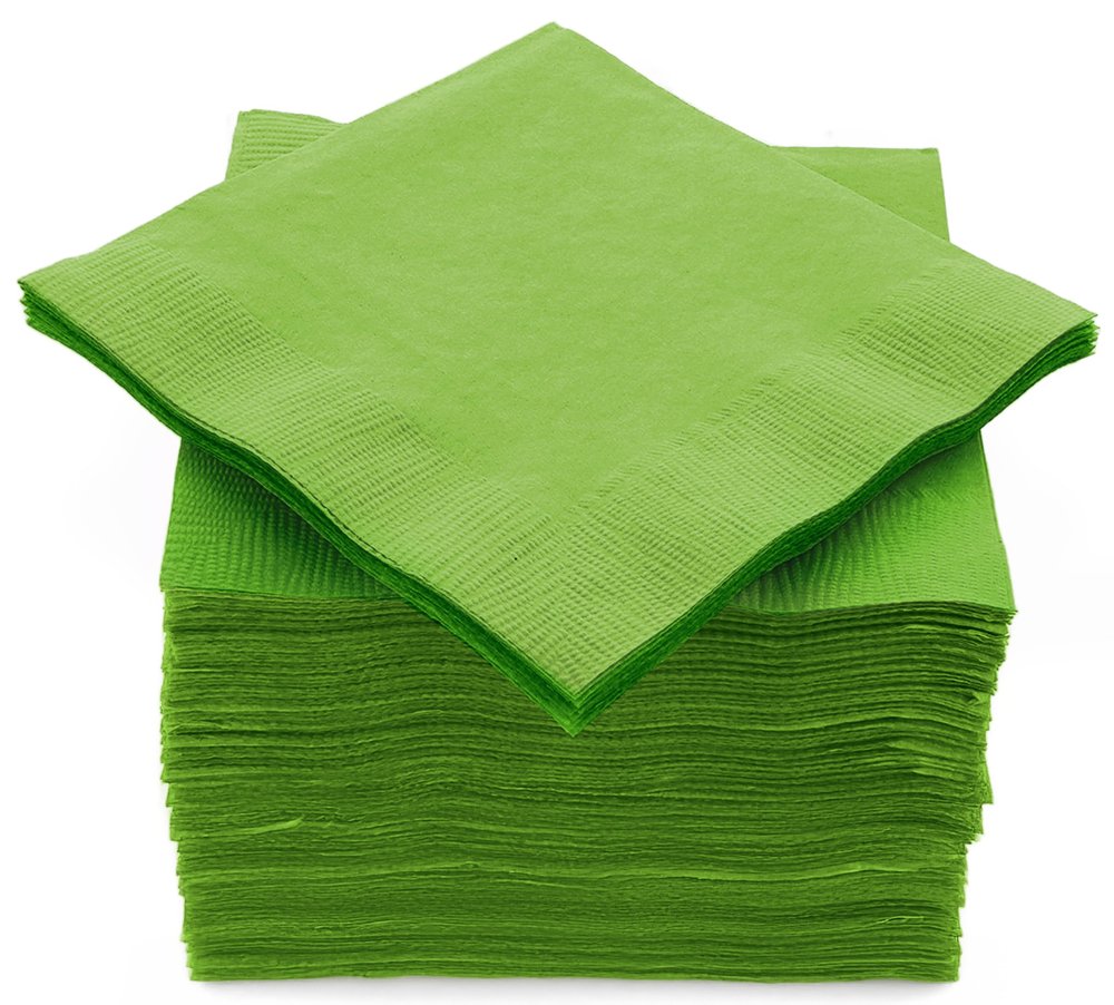 100 Pack Kiwi Green Beverage Napkins, Big Party Pack, 2 Ply, Ideal for Wedding, Party, Birthday, Dinner, Lunch, Cocktails. (5 x 5) by Amcrate