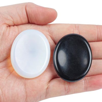 Loveliome Healing Crystal Thumb Worry Stone Set of 2, Palm Pocket Stones for Meditation, Stress Relief Gemstone Gift for Women,Black Obsidian and Opalite(Synthetic)