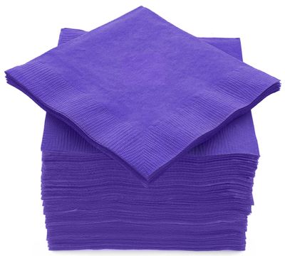 100 Pack Purple Beverage Napkins, Big Party Pack, 2 Ply, Ideal for Wedding, Party, Birthday, Dinner, Lunch, Cocktails. (5 x 5) by Amcrate