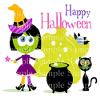 1/4 Sheet - Happy Halloween Witch, Cauldron, Black Cat - D24187-2D Edible Cake/Cupcake Party Topper - D24187 view 1