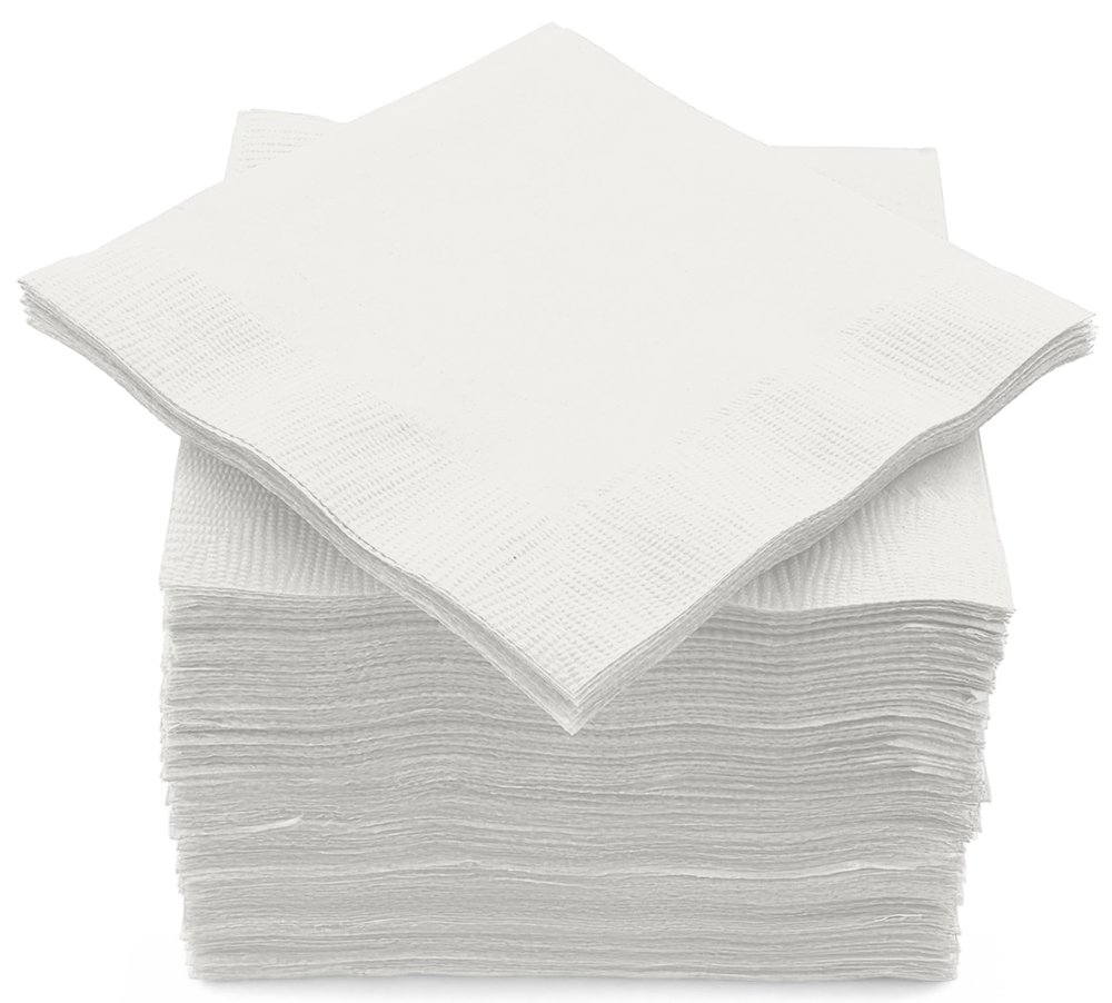 100 Pack White Beverage Napkins, Big Party Pack, 2 Ply, Ideal for Wedding, Party, Birthday, Dinner, Lunch, Cocktails. (5 x 5) by Amcrate