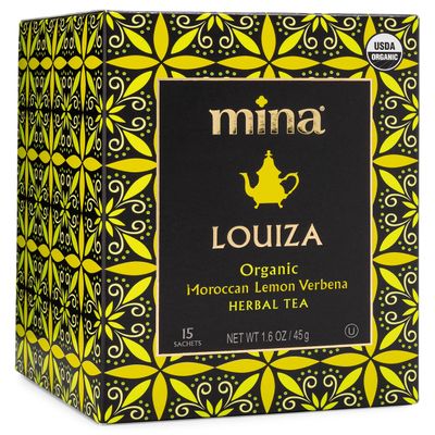 Mina Louiza, Organic Moroccan Lemon Verbena Tea, Organic Herbal Tea Bags, 15 Biodegradable Sachets, Refreshing Lemon Tea, Caffeine Free, Moroccan Lemon Verbena Tea Bags