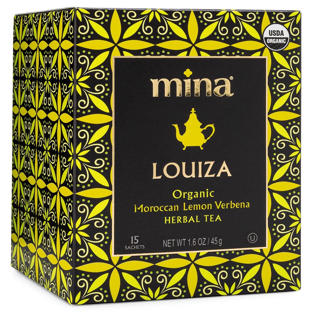 Mina Louiza, Organic Moroccan Lemon Verbena Tea, Organic Herbal Tea Bags, 15 Biodegradable Sachets, Refreshing Lemon Tea, Caffeine Free, Moroccan Lemon Verbena Tea Bags