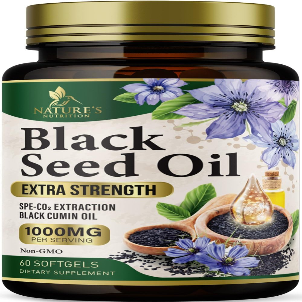 Black Seed Oil Capsules 1000mg - Premium Nigella Sativa Blackseed, Pure Natural Black Cumin Seed Oil & Antioxidant for Skin & Immune Support - Gluten Free, Bottled in USA Supplement - 60 Softgels