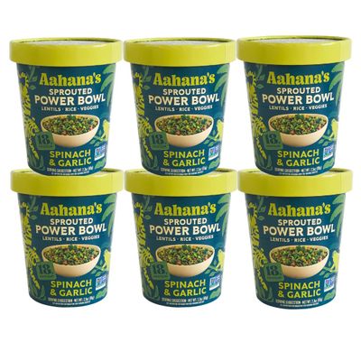 Aahanas Spinach & Garlic Sprouted Power Bowl - Gluten-Free Plant-Based Instant Meal with Sprouted Lentils and Grains - 18g Protein, 12g Fiber, Vegan, Non-GMO, Kosher - Ready in 5 Minutes (6 Pack)