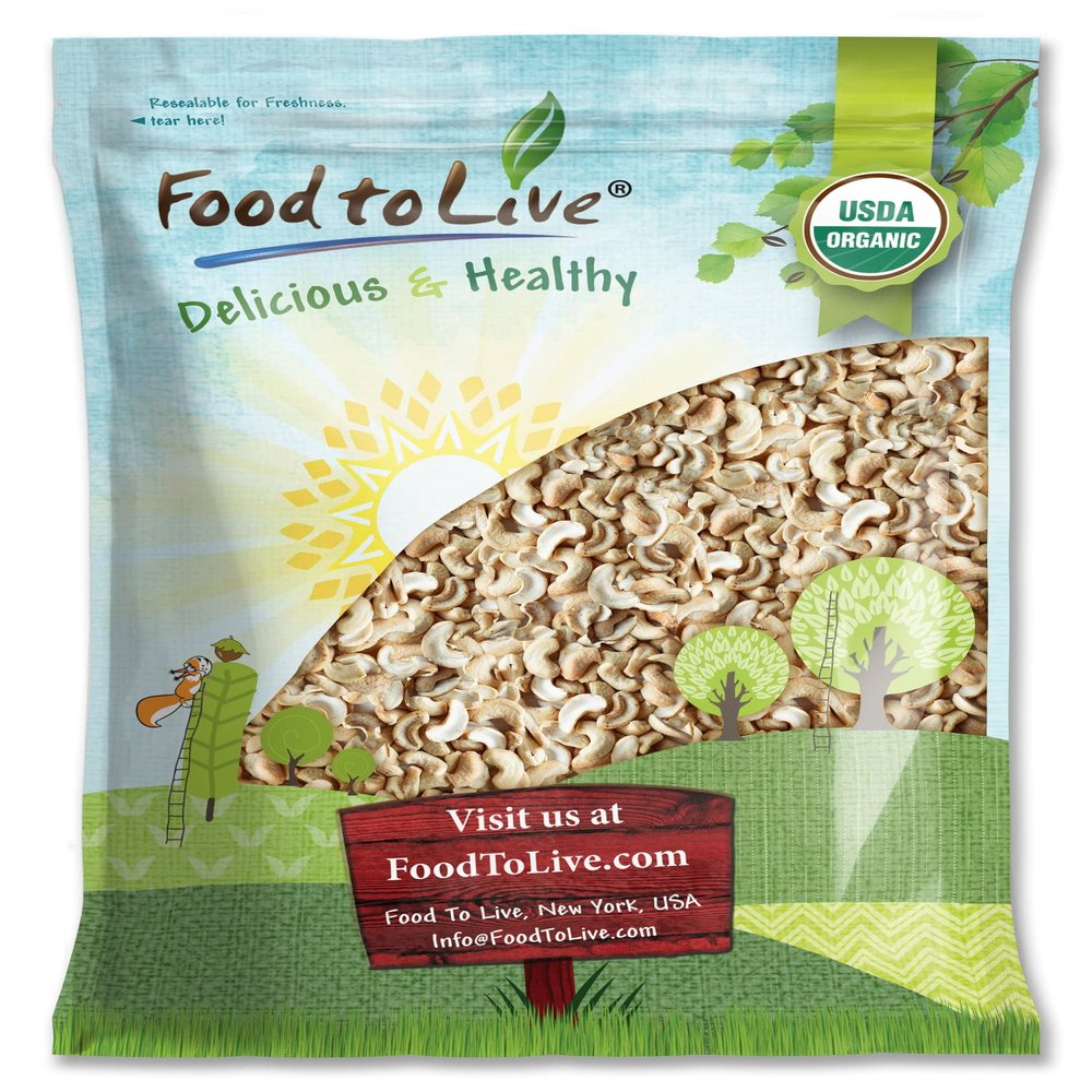 Food to Live Organic Cashew Pieces, 8 Pounds Non-GMO, Kosher, Vegan, Unsalted, Unroasted, Bulk