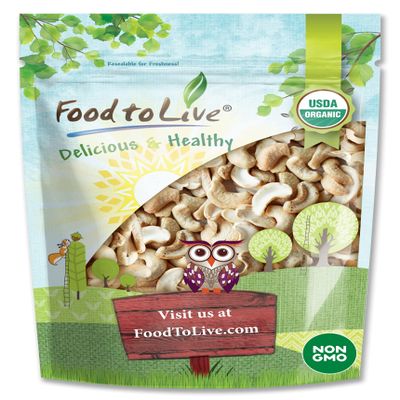 Food to Live Organic Cashew Pieces, 2 Pounds Non-GMO, Kosher, Vegan, Unsalted, Unroasted, Bulk