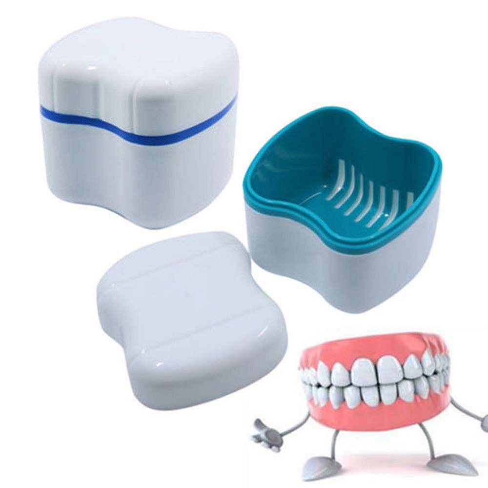 heaven2017 Denture Cup, False Teeth Denture Case Bath Box for Cleaning Storage and Retrieve - Random Color 1 Piece
