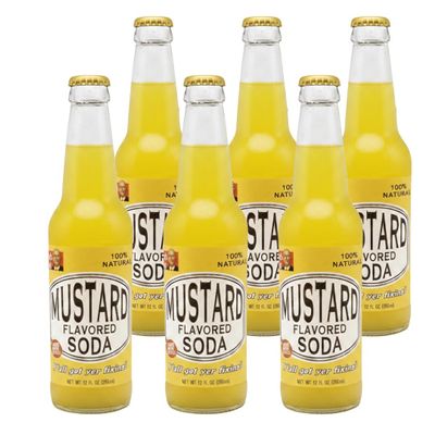 Rocket Fizz Mustard Soda Flavor | Cane Sugar | Craft Soda Pop Drinks | 12 oz in Glass Bottle (6 Pack)