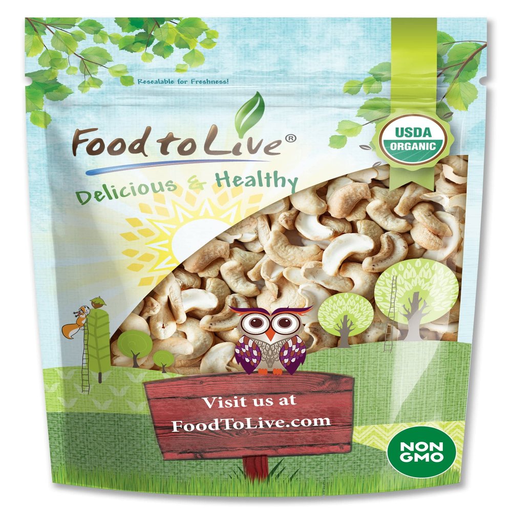 Food to Live Organic Cashew Pieces, 8 Ounces Non-GMO, Kosher, Vegan, Unsalted, Unroasted, Bulk
