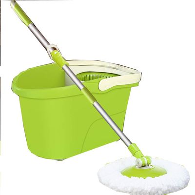 Rotating mop Hand Pressure Automatic Dehydration Double Drive Household Mop Bucket, 2 mop Heads