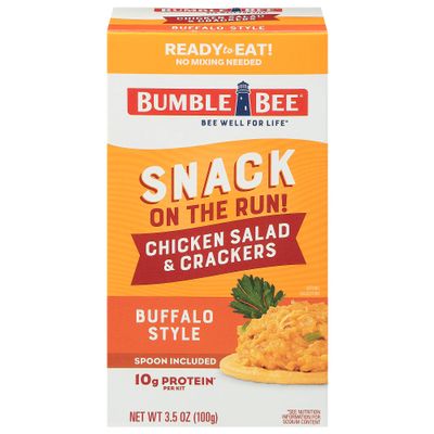 Bumble Bee Snack On The Run Buffalo Chicken Salad with Crackers Kit, 3.5 oz - Ready to Eat, Spoon Included - Shelf Stable & Convenient Protein Snack