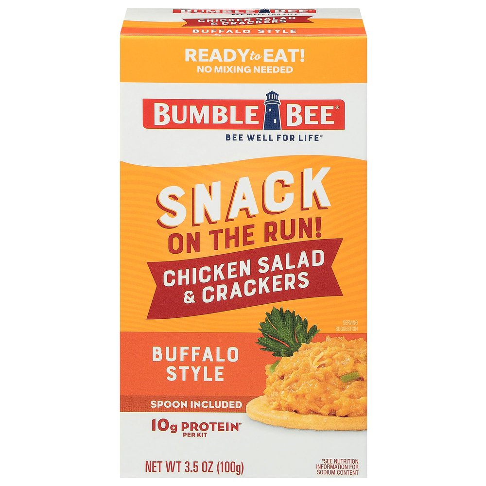Bumble Bee Snack On The Run Buffalo Chicken Salad with Crackers Kit, 3.5 oz - Ready to Eat, Spoon Included - Shelf Stable & Convenient Protein Snack