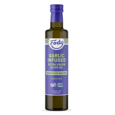 Fody Foods Garlic Infused Extra Virgin Olive Oil, 8.45 Oz, Low FODMAP Certified, Gut & IBS Friendly, Cold-Pressed, Vegan, Non-GMO, Gluten Free, Made in Italy