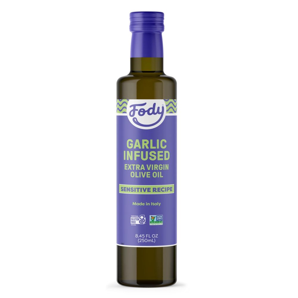Fody Foods Garlic Infused Extra Virgin Olive Oil, 8.45 Oz, Low FODMAP Certified, Gut & IBS Friendly, Cold-Pressed, Vegan, Non-GMO, Gluten Free, Made in Italy