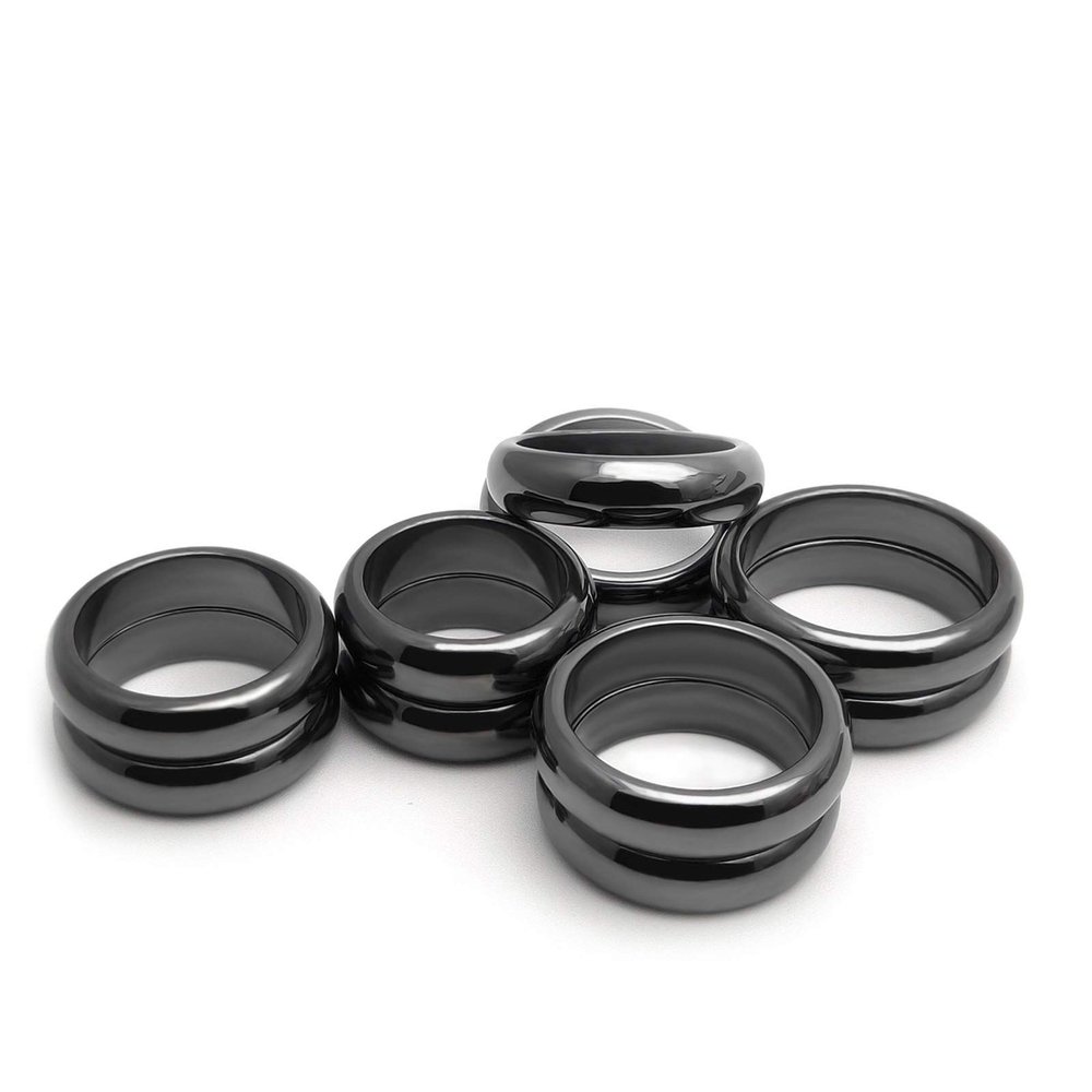 Morchic 10Pcs Pack Magnetic Hematite Stone Rings for Women & Men, Unisex Plain Band Set (6mm Width) - Mixed Sizes 6-12, Chakra Balancing, Polished Gemstone, Gift Ready