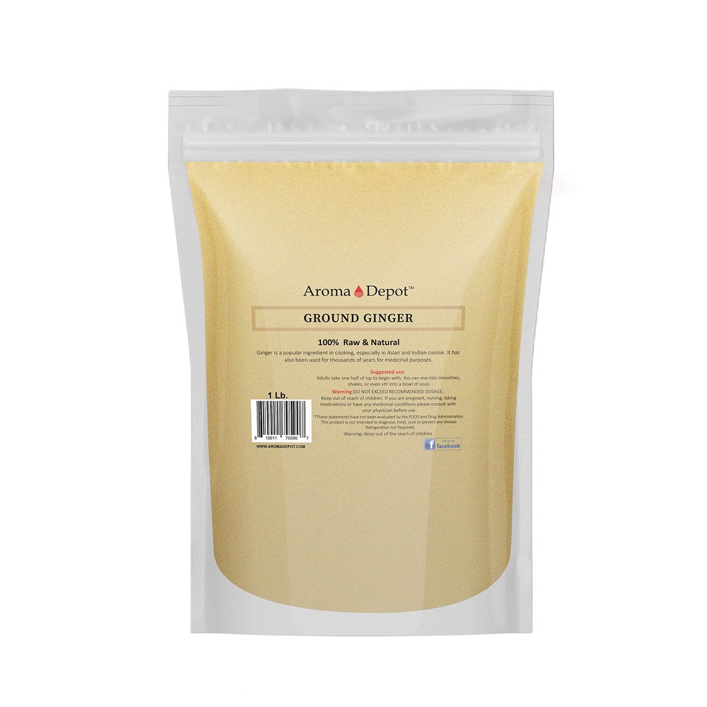 1lb. Ginger Powder. Root (Zingiber officinale Roscoe) - Raw Natural Keto, Vegan, Rich in Vitamin C - Recommended to use in Food, Tea, Juice, or Coffee - Non-GMO, Gluten-Free - Originated in India.