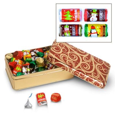 Holiday Gifts For Clients 1.5 lb Candy Holiday Mix Tin - Golden Swirls