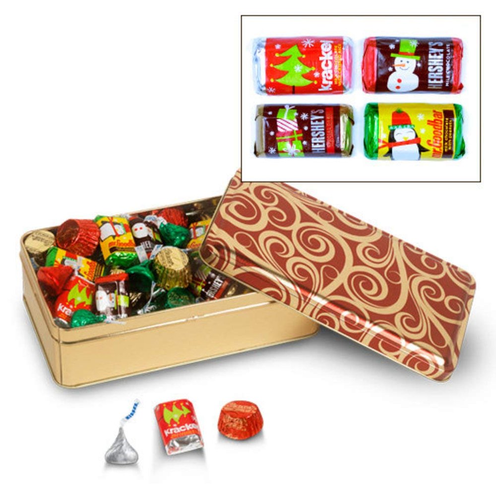 Holiday Gifts For Clients 1.5 lb Candy Holiday Mix Tin - Golden Swirls