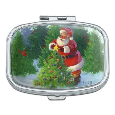 Christmas Holiday Santa Claus Trees Rectangle Pill Case Trinket Gift Box