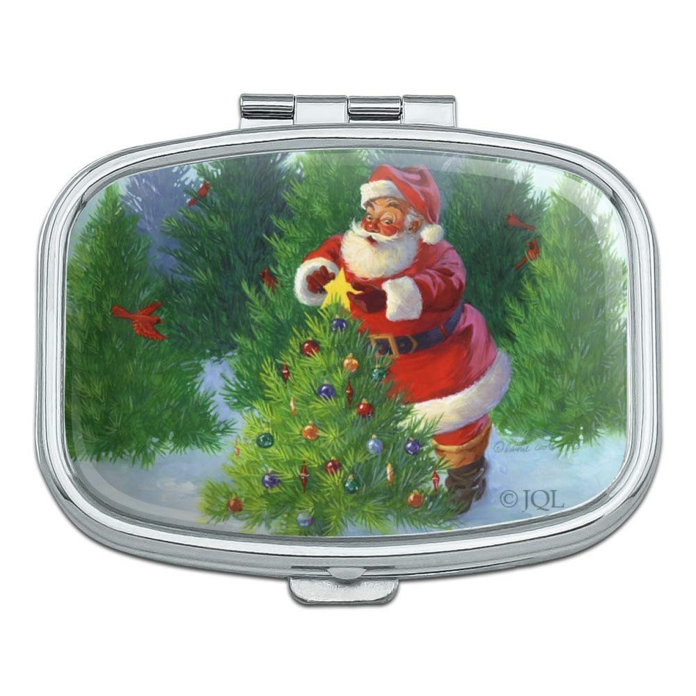 Christmas Holiday Santa Claus Trees Rectangle Pill Case Trinket Gift Box