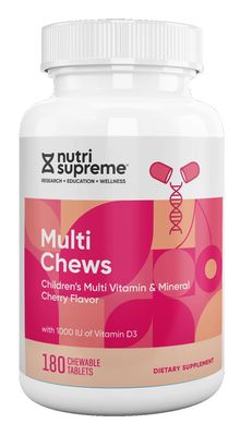 Delicious Kids Multivitamin, 180 Vegetarian Chews  Complete Childrens Supplement with Essential Vitamins and Minerals - Vitamin A, B, C, D3, Calcium, Iron, Folic Acid, Zinc  Cherry Flavor