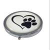 Heart with Paw Print Silver Pill Box  Round 3-Compartment Metal Pill Organizer, Compact 2-Inch Travel Pill Case for Purse or Pocket view 1