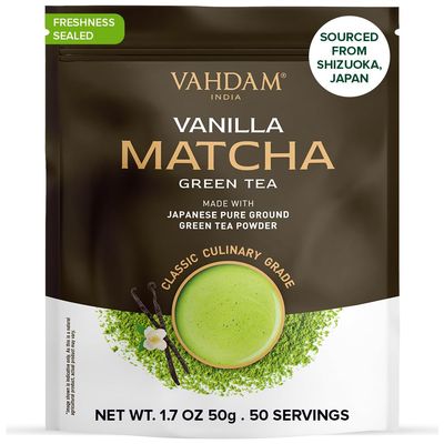 VAHDAM, Vanilla Matcha Green Tea Powder - 1.76oz | Pure Madagascar Vanilla + Premium Authentic Japanese Matcha | Hot or Iced - Vegan & Gluten-Free