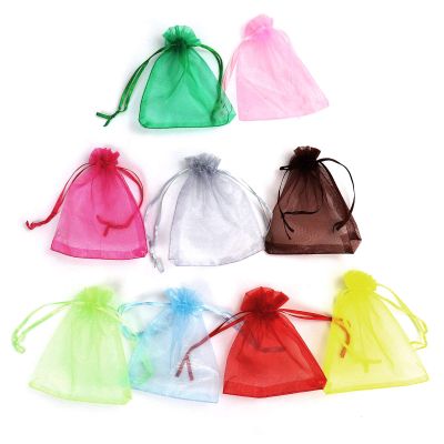 100pcs Organza Bags - 3.5x4.5in Mixed Color Random Drawstring Mesh Gift Bags for Christmas
