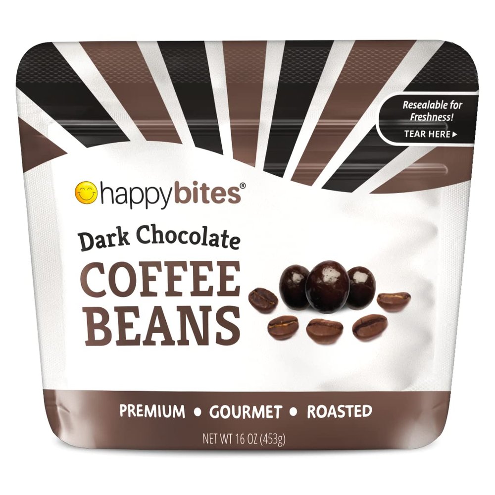 Happy Bites Dark Chocolate Covered Coffee Beans (16 oz / 1 Bag) Resealable